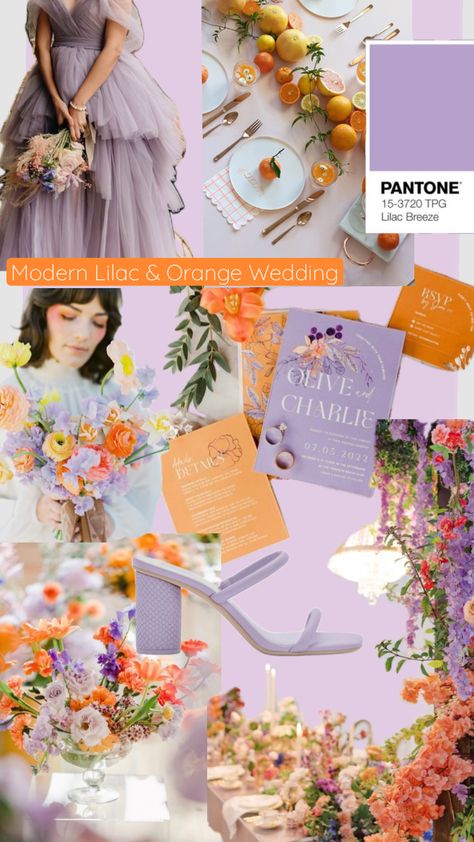 Modern wedding inspo - Lila and Orange #weddinginspo #weddingmoodboard #lilacandorangewedding #colourfulwedding

*please note I don't not own the right to any of the images sourced from Pinterest** Lavender And Light Orange Wedding, Lilac Orange And Blue Wedding, Lavender And Tangerine Wedding, Pink Orange Yellow Purple Color Palette, Pink Orange Lavender Wedding, Purple Orange Wedding Theme, Lavender And Orange Wedding Theme, Wedding Styles Themes Modern, Light Purple And Orange Wedding