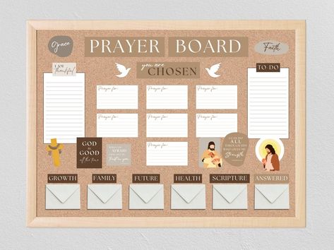 Prayer Board Starter Kit Neutral Prayer Board Template - Etsy Prayer Board Ideas For Men, Prayer Boards With Envelopes, Prayers Board Ideas, Prayer Boards For Kids, Prayer Board Supply List, Prayer Board Scriptures, Prayer Board Printables, Kids Prayer Board, Prayer Boards With Friends