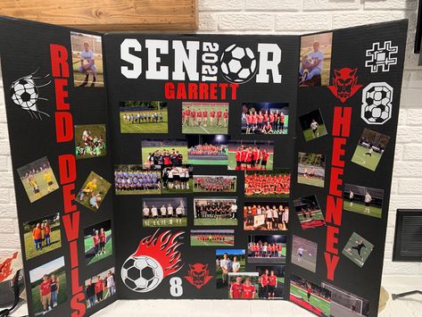 Soccer Senior Night Posters Boys, Soccer Senior Board Ideas, Senior Football Board Ideas, Senior Soccer Board Ideas, Senior Night Trifold Board, Senior Soccer Poster Ideas, Senior Board Ideas Sports, Senior Trifold Board Ideas, Senior Night Table Display