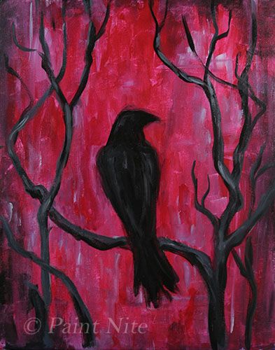 Raven in Red - Easy Gothic Painting Ideas, Polka Tattoo Designs, Trash Polka Tattoos, Creepy Paintings, Trash Polka Tattoo Designs, Crow Painting, Polka Tattoo, Trash Polka Tattoo, Inspiration Painting