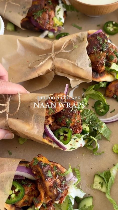 Hajar Larbah on Instagram: “Tandoori Chicken Naan Wraps 🌯 It’s DAY 12 of 30 of the Ramadan Series! Recipe up on the blog as always -…” Naan Wraps, Delicious Snacks Recipes, Deilig Mat, Food Recepie, Food Videos Cooking, Iftar, Naan, Interesting Food Recipes, Food Cravings