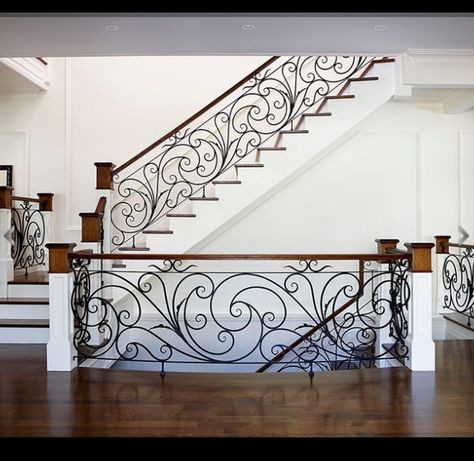 Wrought Iron Stair Railing, Wrought Iron Staircase, Staircase Railing Design, Iron Stair Railing, Iron Staircase, Wrought Iron Stairs, House Staircase, Escalier Design, Stair Railing Design