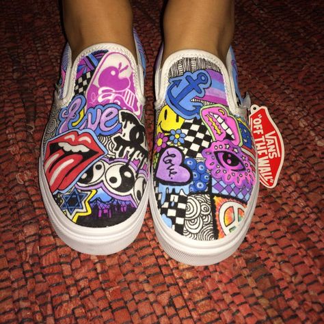 Vans New With Tags Excellent Condition Painted Shoes Aesthetic, Customized Vans, Customised Vans, Vans Painted, Custom Vans Shoes, Painted Shoes Diy, Custom Shoes Diy, Hand Painted Shoes, Custom Vans