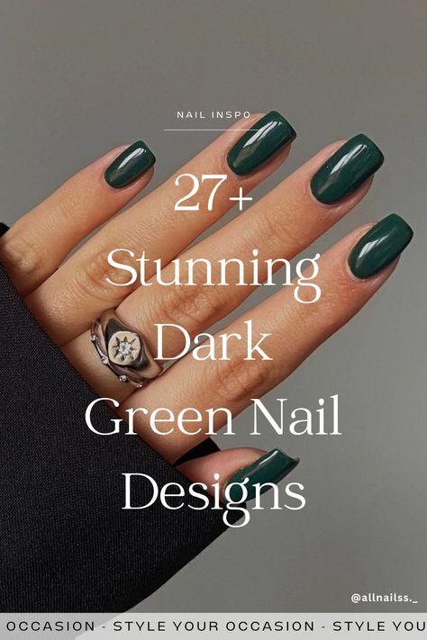 Our favorite fall and winter nail trend? Dark green nail designs! We’re sharing 27+ gorgeous dark green nail ideas, whether you’re looking for emerald nails, forest green nails, or any other dark green nail inspiration. Whether you’re looking for short, acrylic, almond, or more, we have the perfect green nails for 2024 fall nails and 2025 winter nails. Autumn nails Christmas Green Gel Nails, Classic Green Nails, Dark Nail Colour Ideas, Forest Green Nail Ideas Short, Green Nail Manicure, Hunter Green Dip Nails, December Nail Ideas Green, Holiday Nails Dark Green, Green Holiday Nails Short