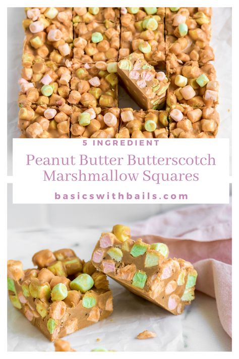 Peanut butter confetti squares are an easy colorful dessert with fruity marshmallows, peanut butter, and butterscotch chips to make the perfect marshmallow fudge dessert. #peanutbutterbars #dessertbars #marshmallow #minimarshmallows #peanutbutter #dessert #nobakedessert #dinnerthendessert Peanut Butter Butterscotch Marshmallow, Butterscotch Marshmallow Squares, Butterscotch Marshmallow, Peanut Butter Marshmallow Bars, Butterscotch Peanut Butter, Marshmallow Dessert Recipes, Confetti Squares, Peanut Butter Marshmallow Squares, Marshmallow Squares