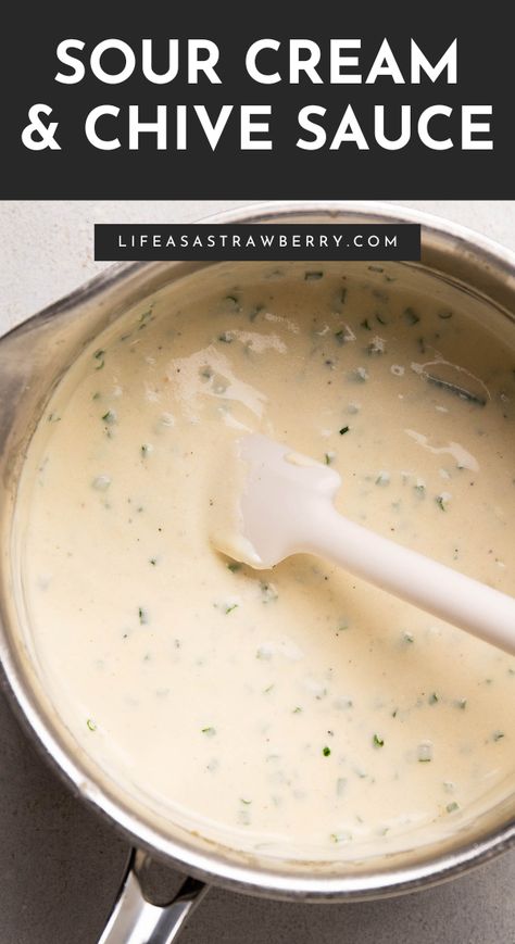 Creamy Chive Sauce, Sour Cream And Chives Pasta, Sour Cream Sauce For Perogies, Sour Cream And Onion Pasta, Sour Cream Sauce For Pierogies, Side Sauce For Chicken, Sour Cream Garlic Sauce, Baked Fish With Cream Sauce, Baked Potato Sauce Topping