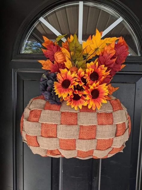 Fall Crafts Wreaths & Garlands, Pumpkin Frame Wreath, Dollar Tree Wire Pumpkin, Pumpkin Wreath Form Ideas, Wire Pumpkin Wreath Diy, Wire Pumpkin Wreath, Pumpkin Shaped Wreath, Pumpkin Wreath Form, Pumpkin Mesh Wreaths