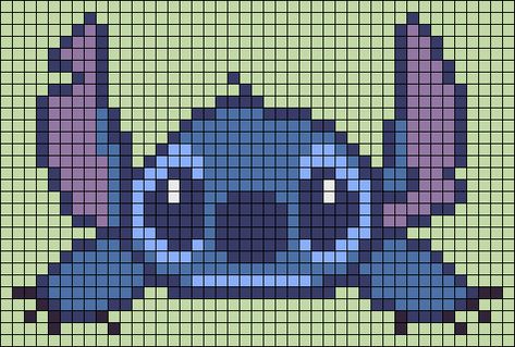 Cross Stitch Lilo And Stitch, Disney Stitch Cross Stitch Pattern, Disney Grid Patterns, Lilo And Stitch Pixel Art, Stitch Alpha Pattern, Pixel Art Stitch, Small Alpha Patterns, Pixel Art Cartoon, Modele Pixel Art