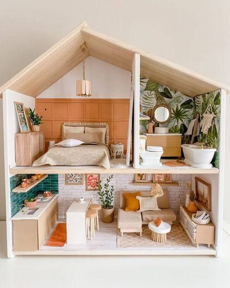 Ikea Doll, Ikea Dollhouse, Diy Barbie House, Dollhouse Design, Modern Dollhouse Furniture, Doll Furniture Diy, Mini Stuff, Doll House Plans, Mini Doll House