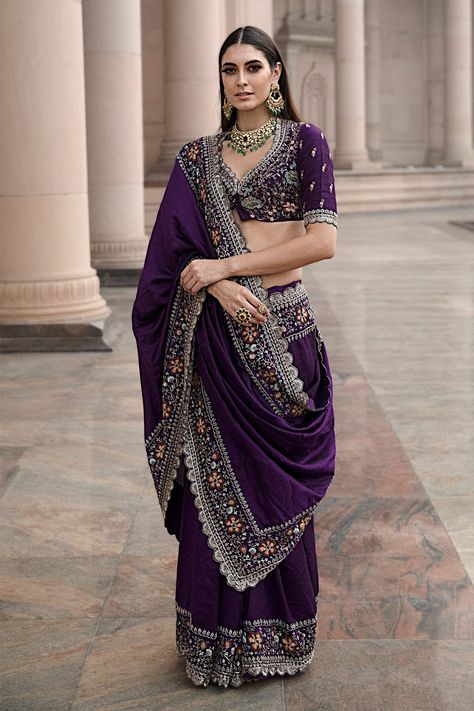 Jayanti Reddy, Purple Saree, Embroidered Saree, Saree Blouse Designs Latest, Stylish Blouse Design, Blouse Designs Latest, Stylish Blouse, Stylish Sarees, Embroidery Blouse Designs