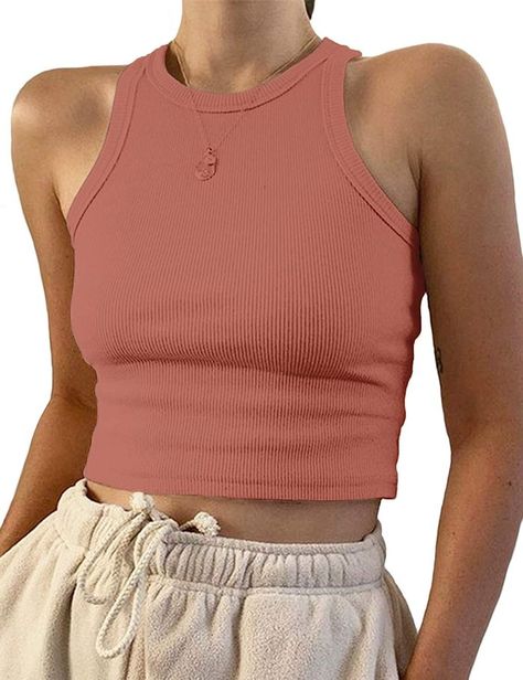 Stitching Dresses, Lacy Tops, Colorful Crop Tops, Solid Tank Tops, Brown Outfit, Backless Top, Summer Crop Tops, Crop Tank Top, Knit Crop Top