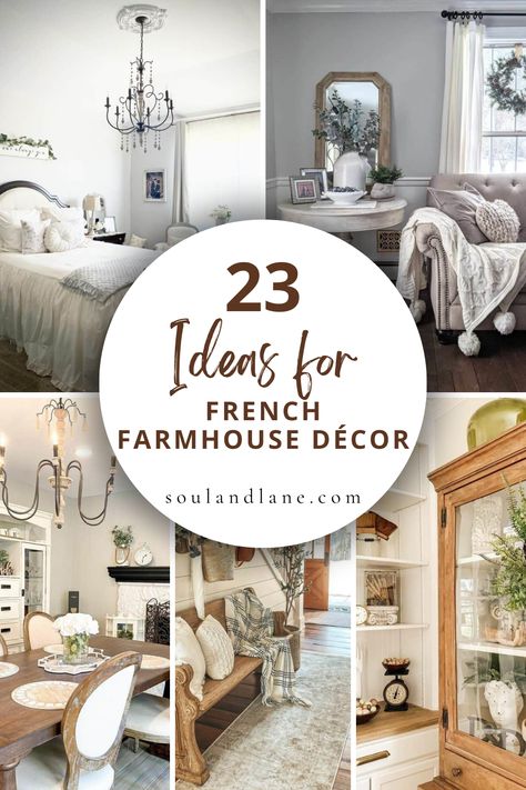 Immerse yourself in the rustic elegance of French farmhouse decor with ideas that blend provincial charm and sophisticated simplicity. Envision soft, muted color palettes accented with antique wood furniture, wrought iron details, and vintage textiles. Learn how to incorporate distressed finishes, elegant ceramic ware, and fresh floral arrangements to capture the essence of the French countryside. These decor suggestions are designed to create a warm, inviting atmosphere in your home, perfect fo Rustic Farmhouse Living Room Decor French Country Wall Colors, French Farmhouse Style Bedroom, French Farmhouse Patio, Traditional French Interior Design, French Country With Dark Wood, Rustic French Farmhouse Decor, Elegant Cottage Interior, English Farmhouse Decor, French Decor Ideas