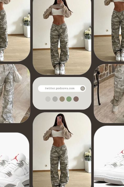 Light Camo Cargo Pants| White Crop Top| Tan Overshirt| Jordans| Aesthetic Outfit Inspo Jordans Aesthetic Outfit, Womens Camo Pants, Cargo Pants Fit, Jordans Aesthetic, Cargo Outfit, Camouflage Cargo Pants, Cargo Pants Outfit, Camouflage Pants, Womens Camo