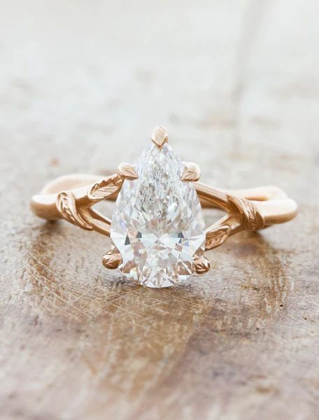 Pear Cut Diamond Ring, Rose Gold Diamond Ring Engagement, Pear Cut Engagement Rings, Pear Cut Diamond, Pear Engagement Ring, Rose Engagement Ring, Yellow Gold Setting, Rose Gold Band, Rose Gold Engagement