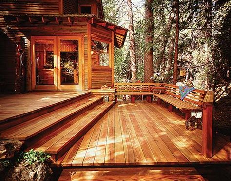 Cabin Deck, Platform Deck, Redwood Decking, Raised Platform, Backyard Patio Deck, Wooden Deck, House Deck, Deck Plans, Diy Deck