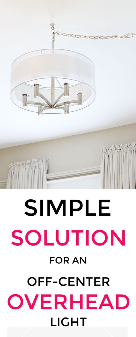 Looking for a solution for an off-center overhead light? This one solution is so easy you can fix your overhead lighting problem for $4.97. #ceilinglights #ceiling #chandelier #simpletips #lighting  #lightingdesign #lights #lightfixtures Off Center Ceiling Light, Dining Light Fixtures, Overhead Light, Dining Room Light Fixture, Modern Farmhouse Diy, Modern Farmhouse Home Decor, Bright Living Room, Contemporary Farmhouse, Overhead Lighting