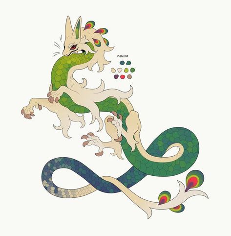 Simple Chinese Dragon Drawing, Green Fox Art, Eastern Dragon Oc, Bird Creature Design, Chinese Dragon Character Design, Creature Design Cute, Crystal Pixel Art, Chinese Dragon Oc, Dragon Reference Drawing