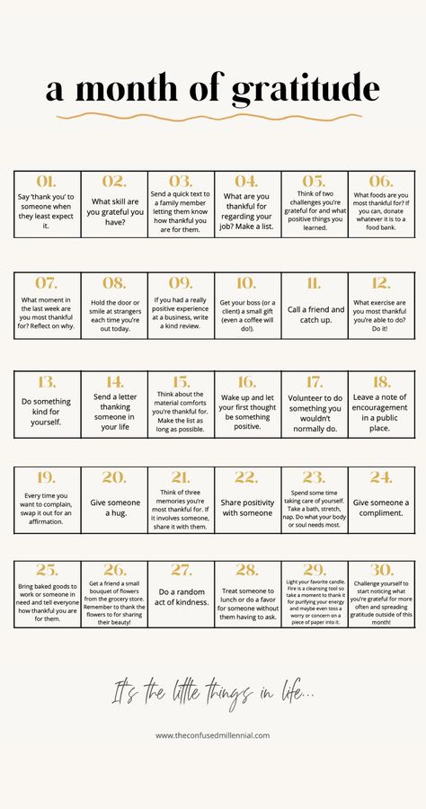 Looking for ideas to do a 30 day gratitude challenge this November? look no further! These are the perfect ideas to customize your daily gratitude practice and set up your own challenge with your friends or for kids! You don't have to do the full 30 days, you can start with just 7! Tap through for more ideas and learn about the benefits on your mental and physical health of shifting your attitude to one of gratitude! How To Make To Do List Ideas, November Daily Gratitude, Daily Gratitude Practice, November Glow Up Challenge, Gratitude At Work, Gratitude Practice Ideas, Gratitude Challenge 30 Day, Daily To Do List Ideas Things To Do, Things To Do On Your Own