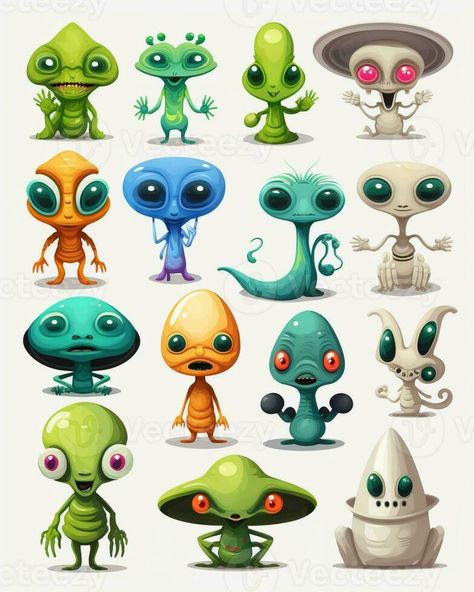 cartoon alien characters with different expressions and expressions. generative ai. Chibi Alien, Alien Cartoon Character, Different Expressions, Alien Character, Design Cards, Wood Burning Art, Monster Design, Cute Monsters, Wood Burning