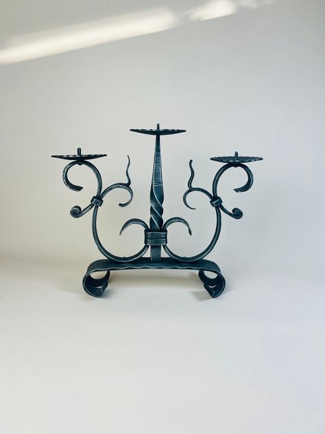 Large 3 Candle Wrought Iron Candle Holder, Altar Candle Holder, Brutalist Gothic, Rustic Candelabra from Switzerland Blacksmith Candle Holder, Vintage Switzerland, Wrought Iron Candle Holders, Iron Candle Holders, Wednesday Adams, Wrought Iron Candle, Candle Altar, Ball Candles, Iron Candle Holder