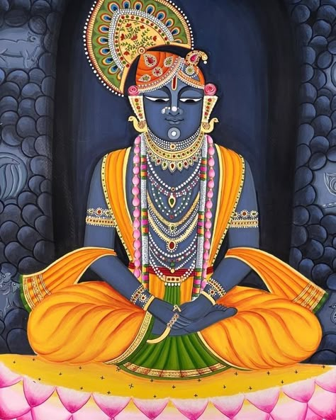 Shreenathji Canvas Painting, Shreenath Ji Painting, Shri Nath Ji Painting, Easy Indian Paintings, Easy Pichwai Paintings, Shreenathji Painting On Canvas, Shree Nathji Painting, Srinathji Painting Pichwai, Shrinathji Image