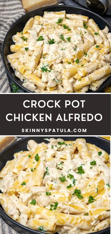 Crock Pot Chicken Alfredo Crockpot Recipes Alfredo Chicken, Crockpot Recipes Pasta Alfredo, Tortellini Alfredo Recipes Crock Pot, Fettuccini Alfredo Crock Pot, Crockpot Chicken Ziti, Best Crockpot Chicken Alfredo, Garlic Chicken Alfredo Crockpot, Croc Pot Alfredo, Slow Cook Chicken Alfredo