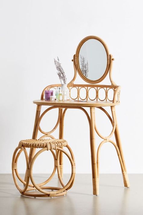 Rattan Vanity, Cane Furniture, Dressing Table With Stool, Rattan Furniture, Vanity Table, My New Room, Dressing Table, Large Furniture, New Room