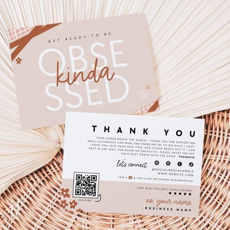 Cute Blush Business Thank You Card with QR Code Canva Template - Trendy Fox Studio New Customer Welcome Kit, Package Insert Ideas, Thank You For Your Order, Cute Blush, Customer Card, Door Key, Creative Jewelry Photography, Thank You Customers, Email Sign