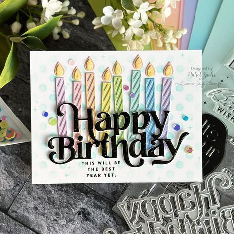 Color Blend Birthday Candles | Simon Says Stamp May 2023 Card Kit – Nichol Spohr LLC Nichol Spohr, Candle Stamping, Birthday Puns, Birthday Candle Card, Creative Birthday Cards, Candle Cards, Bday Cards, Candle Party, May 2023