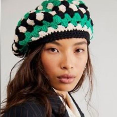 Beret Crochet Pattern Free, Beanie Aesthetic, Beret Crochet Pattern, Free People Hat, Knit Collage, Free People Crochet, African Hats, Knit Beret, Crochet Beret