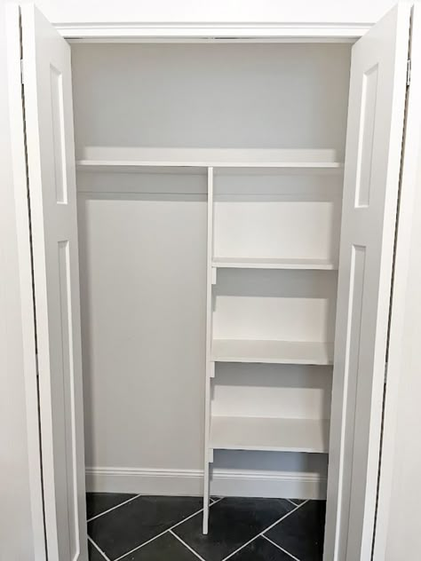 I converted our coat closet to a functioning storage space as a pantry closet, storage space and cleaning supplies storage.  I included the link to my video where I show you step by step how I converted the coat closet to a pantry closet. Coat Closet Converted To Pantry, Pantry Cleaning Closet Combo, Turning Coat Closet Into Pantry, Coat Closet Turned Pantry, Pantry And Coat Closet Combo, Coat Closet Into Pantry, Cleaning Closet Ideas, Coat Closet To Pantry, Closet To Pantry Convert