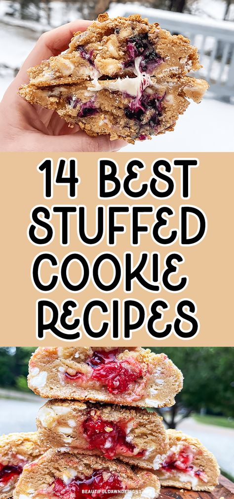 Embark on a delicious journey with these 14 Amazing Stuffed Cookie Recipes! From gooey chocolate centers to surprise fruity fillings, these recipes will make your taste buds dance with delight. Some recipes you'll find are blueberry cookies, Nutella cookies, cherry cookies, peanut butter cookies, and more. Stuffed Cookie Recipes, Chunky Cookie Recipe, Fancy Cookie Recipes, Cookies Peanut Butter, Blueberry Cookies, Cherry Cookies, Nutella Cookies, Filled Cookies, Gourmet Cookies