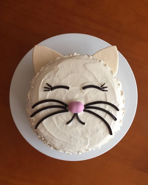 How To Make A Kitty Cat Cake, Easy Kitty Cake, Simple Cat Birthday Cake, Diy Cat Birthday Cake, Cat And Dog Themed Birthday Cake, Cat Cake Diy, Easy Cat Cake Birthday, Birthday Cake Cat Design, Cat Themed Cakes