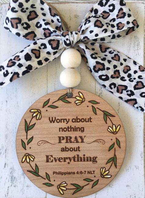 Pray About Everything, Car Accessories Rear View Mirror, Wood Laser Ideas, Rear View Mirror Hanger, Keychain Craft, All Things Work Together, Christian Crafts, Rear View Mirror Accessories, Rear View Mirror Decor