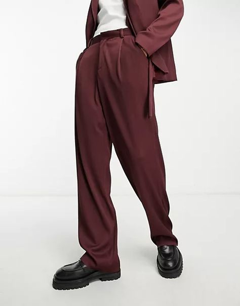 Search: mens wide leg - page 1 of 7 | ASOS Burgundy Pants Men, Wide Leg Suit Pants, Red Pants Outfit, Burgundy Pants, Work Chic, Suit Trousers, Red Pants, Suit Pants, Casual Trousers