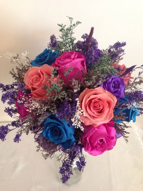 Beautiful bridal bouquet with pink, blue and purple roses Purple Pink Bouquet, Purple And Blue Wedding, Prom Bouquet, Beautiful Bridal Bouquet, Blue Wedding Bouquet, Beautiful Wedding Flowers, Purple Bouquet, Style Essentials, Prom Flowers