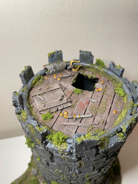 D&d Dice Tower, Dungeons And Dragons Gifts Diy, Dnd Dice Tower Diy, Dnd Figures Diy, Diy Dungeons And Dragons Crafts, Diy Dnd Terrain, D&d Crafts, Dungeons And Dragons Crafts, Dice Tower Diy