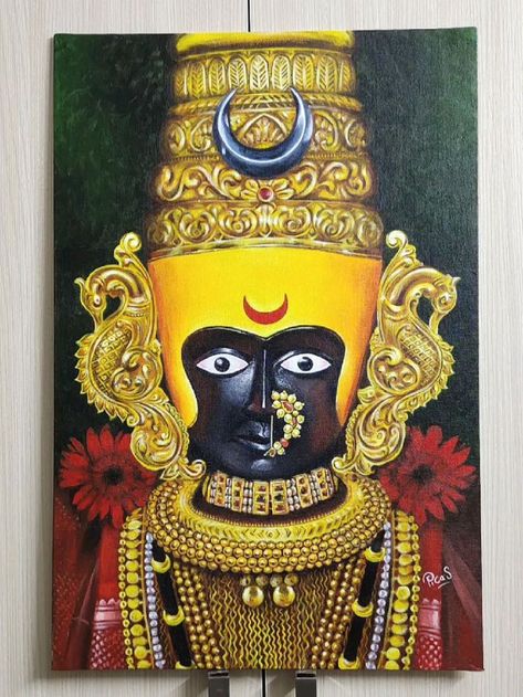 Mahalakshmi Paintings, Hindu Gods Acrylic Painting, Godess Painting Canvas, Navratri Canvas Painting, Rangoli Designs For Mahalakshmi, Portrait Rangoli Designs, Balaji Painting Canvas, Mahalaxmi Drawing, Mahalaxmi Painting