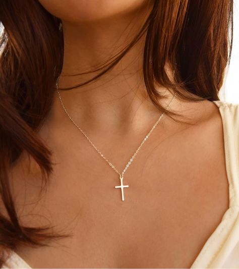 Description: Entire necklace is genuine Sterling Silver 925 -Sterling Silver Chain  -Sterling Silver components -Sterling Silver Cross Womens Necklaces Simple, Easy Necklace, Simple Necklace Designs, Cross Necklace Simple, Luke 9, Silver Cross Necklace, Sterling Silver Cross Necklace, Necklace Cross, Stylish Necklace