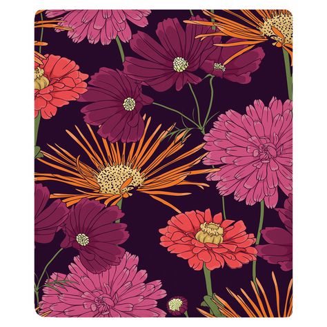 Lavender Flowers Fleece Throw Bold Floral Wallpaper, House Products, Motifs Textiles, Seamless Wallpaper, Purple Burgundy, Feature Wallpaper, Art Appliqué, Botanical Wallpaper, Hand Drawn Flowers