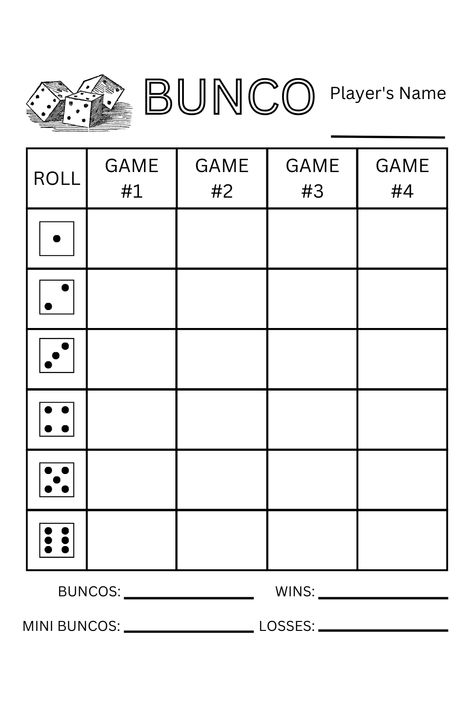 Free printable Bunco Score Sheets with mini buncos download page. 

Track the number of rounds you win and lose as a team and the number of Buncos scored individually.

Tally sheets and table labels also available for download. Bunco Cards Printable Free, Bunko Score Sheets Free, Bunco Sheets Free Printable, Bunco Score Cards Printable Free, Bunco Rules Printable, Fall Bunco Score Cards Free, Bunco Printables Free, Halloween Bunco Score Sheets, Bunco Score Sheets Printable Free