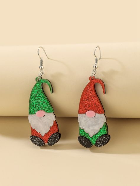 Gnome Earrings, Party Cartoon, Embellished Fashion, Glitter Earrings, Holiday Earring, Glitter Christmas, Green Glitter, Christmas Earrings, Christmas Gnome