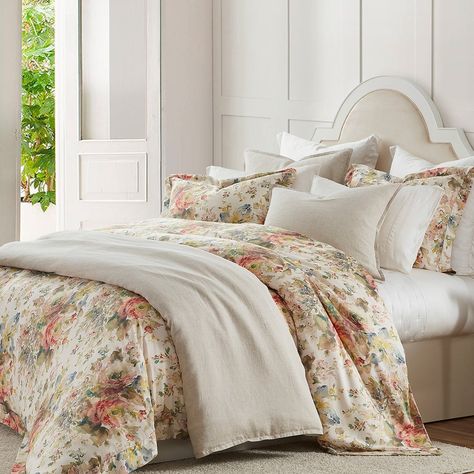 Explore the romantic charm of a lush cottage garden in bloom. In Jardin, a profusion of watercolor-inspired florals in restful hues unfurl against an ivory lyocell base. Floral Comforter Sets, Super King Duvet Covers, Contemporary Duvet Covers, Floral Comforter, Floral Duvet Cover, Floral Duvet, Duvet Cover Pattern, King Comforter, Comforter Set