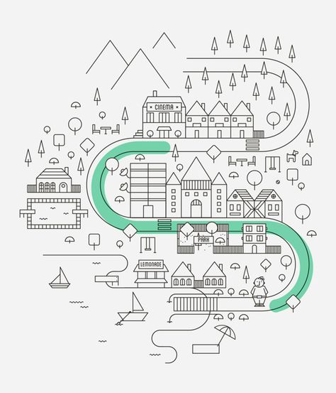 Sticktown on Behance Typographie Inspiration, Architecture Graphics, Illustrated Map, Line Illustration, Map Design, Illustration Inspiration, Flat Illustration, Design Graphique, Visual Design