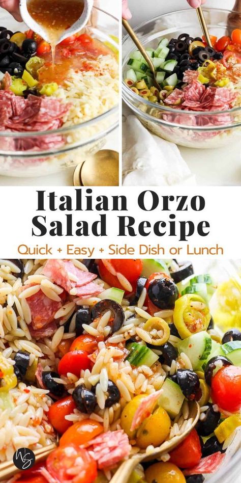 Caprese Orzo Pasta Salad, Orzo Pasta Salad Recipes Cold, Main Dish Pasta Salad Recipes, Summer Orzo Salad Recipes, Summer Lunch Meal Prep, No Pasta Pasta Salad, Summertime Dinner Recipes, Cold Orzo Pasta Salad, Easy Orzo Recipes