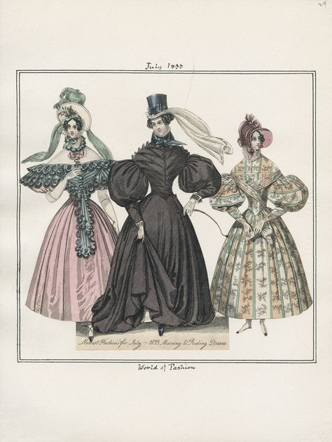 1833 Fashion, 1830s Hair, 1839 Fashion, 1830s Fashion, 30s Dress, Riding Habit, Decades Of Fashion, 19th Century Clothing, Romantic Era