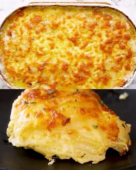 Creamy Potatoes Au Gratin with Gruyère and Parmesan - Greenku Recipes Potatoes Au Gratin Gruyere, Gruyere Potatoes, Crispy Baked Potatoes, Creamy Potatoes, Au Gratin Potato Recipes, Garlic Parmesan Potatoes, Homemade Flatbread, Potato Wedges Baked, Potatoes Au Gratin