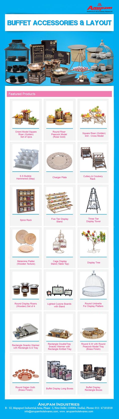 Anupam,Chafing Dish, Kenford, Banquet Tables, Catering Display, Gastronorm Pan, Food Counter, Snacks Trolley, Chaat counter, GN Pan, Hotelwares, Hospitility, Buffet Counter. http://anupamhotelwares.com/ Food Display Stands Buffet, Buffet Presentation Ideas Display, Backyard Wedding Buffet, Catering Buffet Presentation, Catering Display Presentation, Snacks Trolley, Catering Display Ideas, Food Displays For Parties Buffet Tables, Backyard Wedding Food Ideas