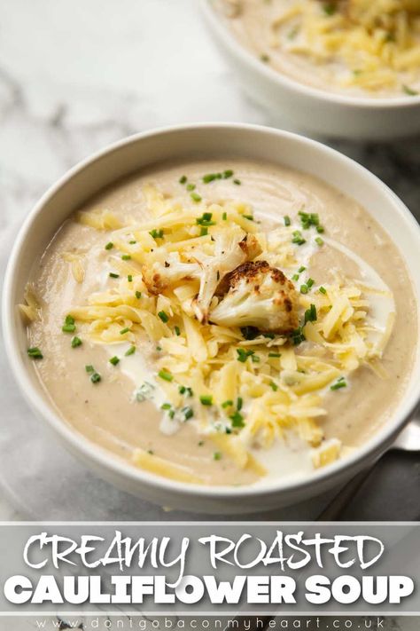 Cauliflower Beef Soup, Cauliflower And Parmesan Soup, Coliflower Soup Creamy, Califlour Soup Recipes, Creamy Cauliflower Soup Recipes, Cauliflower Bean Soup, Creamy Roasted Cauliflower Soup, Roasted Cauliflower Potato Soup, Roasted Garlic Cheddar Cauliflower Soup