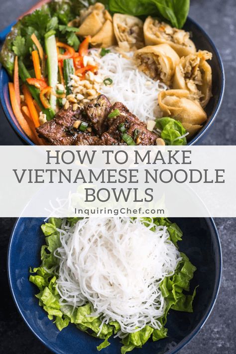 How To Make Vermicelli Noodles, Vietnamese Noodle Bowl, Bun Thit Nuong, Joyous Apron, Vietnamese Noodle Salad, Vietnamese Grilled Pork, Noodle Bowls Recipes, Crunchy Veggies, Bo Bun